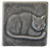 Napping Cat 3"x3" Ceramic Handmade Tile - Gray Glaze