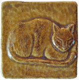 Napping Cat 3"x3" Ceramic Handmade Tile - Honey Glaze