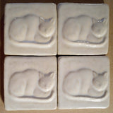 Napping Cat 3"x3" Ceramic Handmade Tile - White Glaze Grouping