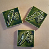 Nesting Swift 4"x4" Ceramic Handmade Tile - leaf green grouping