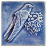 Nesting Swift 4"x4" Ceramic Handmade Tile - watercolor blue glaze