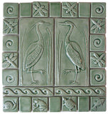 Set Of Two 4"x8" Heron Ceramic Handmade Tiles with 2" and 3" Border - Spearmint Glaze