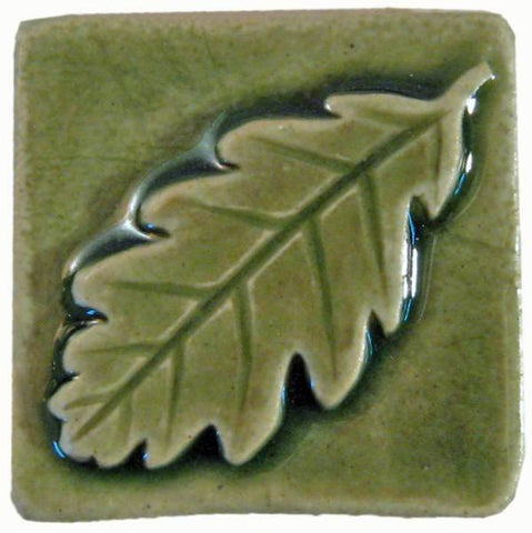 Oak Leaf 2"x2" Ceramic Handmade Tile - Spearmint Glaze