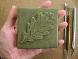 Oak Leaf 3"x3" Ceramic Handmade Tile - In Progress Photo