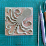 Octopus 3"x3" Ceramic Handmade Tile - process photo