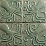 Octopus 4"x4" Ceramic Handmade Tile - Pacific Blue Glaze Grouping
