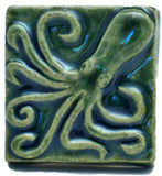 Octopus 2"x2" Ceramic Handmade Tile - Leaf Green Glaze