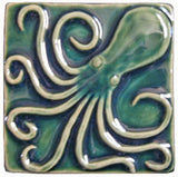 Octopus 4"x4" Ceramic Handmade Tile - Leaf Green Glaze