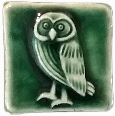 Owl 2"x2" Ceramic Handmade Tile - Leaf Green Glaze