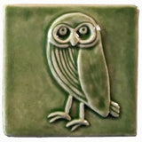 Owl 4"x4" Ceramic Handmade Tile -Spearmint Glaze