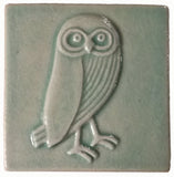 Owl facing right 4"x4" Ceramic Handmade Tile - Pacific Blue Glaze