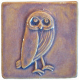 Owl facing right 4"x4" Ceramic Handmade Tile - Hyacinth Glaze