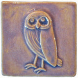 Owl 4"x4" Ceramic Handmade Tile - Hyacinth Glaze