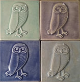 Owl facing right 4"x4" Ceramic Handmade Tile - multi-glaze grouping