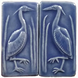 Set Of Two 2"x4" Heron Ceramic Handmade Tiles - Watercolor Blue Glaze