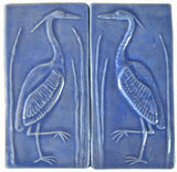 Set Of Two 4"x8" Heron Ceramic Handmade Tiles - Watercolor Blue Glaze