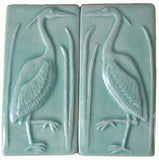Set Of Two 3"x6" Heron Ceramic Handmade Tiles - Pacific Blue Glaze
