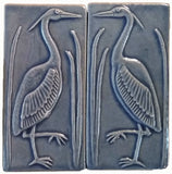 Set Of Two 3"x6" Heron Ceramic Handmade Tiles - Watercolor Blue Glaze