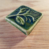 Pine 2"x2" Ceramic Handmade Tile - Leaf Green Glaze Edge Detail
