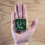 Pine 2"x2" Ceramic Handmade Tile - Leaf Green Glaze Size Reference