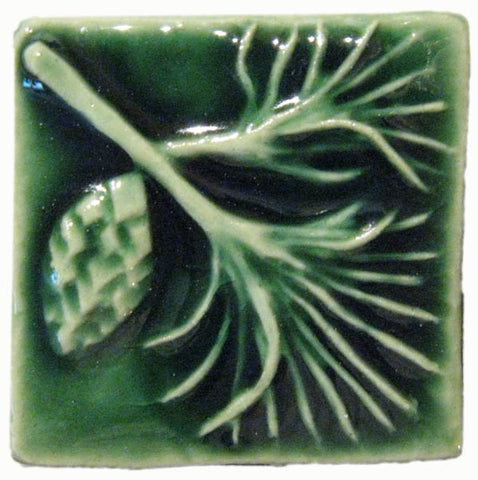 Pine 2"x2" Ceramic Handmade Tile - Leaf Green Glaze