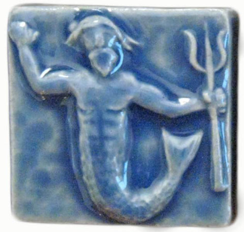 Poseidon 2"x2" Ceramic Handmade Tile - Watercolor Blue Glaze