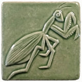 Preying Mantis 4"x4" Ceramic Handmade Tile - Spearmint Glaze