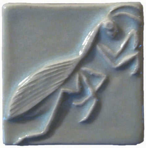 Preying Mantis 2"x2" Ceramic Handmade Tile - Celadon Glaze