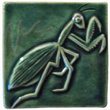 Preying Mantis 4"x4" Ceramic Handmade Tile - Leaf Green Glaze