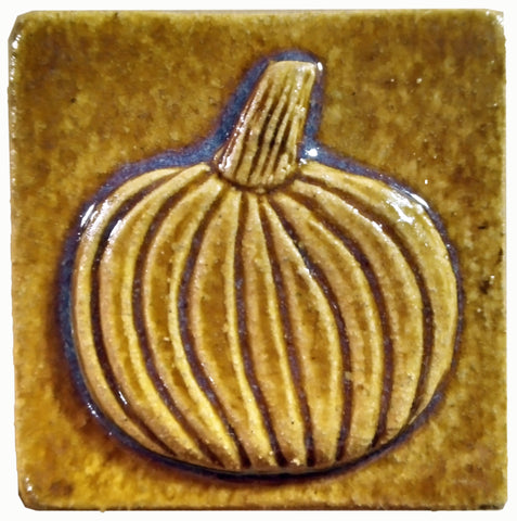 pumpkin 2"x2" Ceramic Handmade Tile - Honey Glaze 