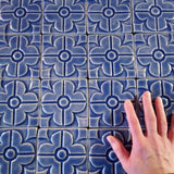 Geometric Blossom 4"x4" Ceramic Handmade Tile - Watercolor Blue Glaze Grouping