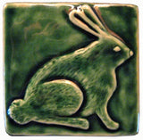 Rabbit 4"x4" Ceramic Handmade Tile - Leaf Green Glaze
