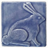 Rabbit 4"x4" Ceramic Handmade Tile - Watercolor Blue Glaze
