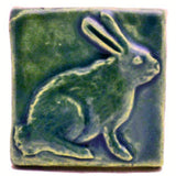 Rabbit (facing Right) 2"x2" Ceramic Handmade Tile - Leaf Green Glaze