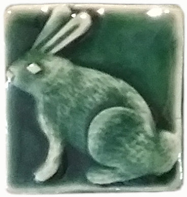 Rabbit (facing Left) 2"x2" Ceramic Handmade Tile - Leaf Green Glaze