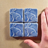 Rabbit (facing Left) 2"x2" Ceramic Handmade Tile - Watercolor Blue Glaze Grouping