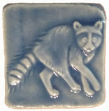 Raccoon 2"x2" Ceramic Handmade Tile - Watercolor Blue Glaze