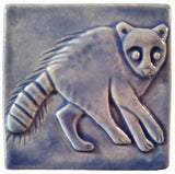 Racoon 4"x4" Ceramic Handmade Tile - Watercolor Blue Glaze