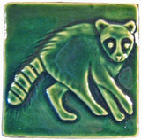 Racoon 4"x4" Ceramic Handmade Tile Leaf Green Glaze