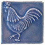 Rooster 4"x4" Ceramic Handmade Tile - Watercolor Blue Glaze