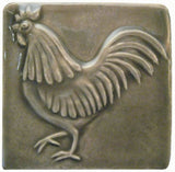 Rooster 4"x4" Ceramic Handmade Tile - Gray Glaze