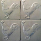 Rooster 4"x4" Ceramic Handmade Tile - White Glaze Grouping