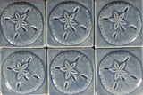 Sand dollar 3"x3" Ceramic Handmade Tile - watercolor blue glaze grouping