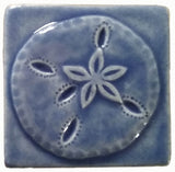 Sand dollar 3"x3" Ceramic Handmade Tile - watercolor blue glaze