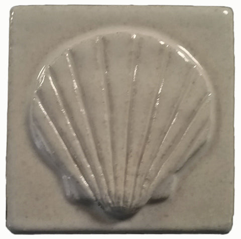 Scallop 3"x3" Ceramic Handmade Tile - white glaze