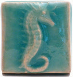 Seahorse 2"x2" Ceramic Handmade Tile - Pacific Blue Glaze