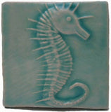 Seahorse 4"x4" Ceramic Handmade Tile - Pacific Blue Glaze
