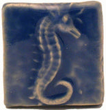 Seahorse 2"x2" Ceramic Handmade Tile - Watercolor Blue Glaze