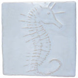 Seahorse 4"x4" Ceramic Handmade Tile - White Glaze