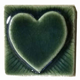 Simple Heart 2"x2" Ceramic Handmade Tile - Leaf Green Glaze